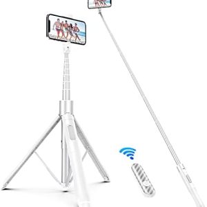 ATUMTEK 60" Selfie Stick Tripod, All in One Extendable Phone Tripod Stand with Bluetooth Remote 360° Rotation for iPhone and Android Phone Selfies, Video Recording, Vlogging, Live Streaming, White