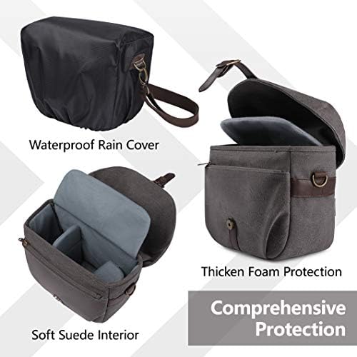 BAGSMART Camera Bag, SLR DSLR Canvas Camera Case, Vintage Padded Camera Shoulder Bag with Rain Cover for Women and Men, gray - Image 4