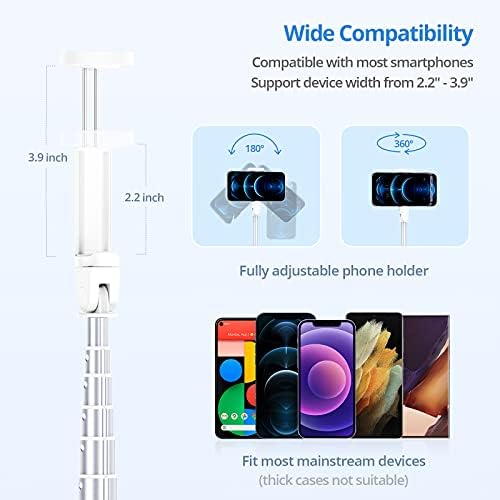 ATUMTEK 60" Selfie Stick Tripod, All in One Extendable Phone Tripod Stand with Bluetooth Remote 360° Rotation for iPhone and Android Phone Selfies, Video Recording, Vlogging, Live Streaming, White - Image 7