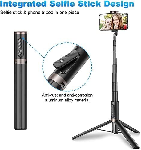 TONEOF 60" Cell Phone Selfie Stick Tripod,Smartphone Tripod Stand All-in-1 with Integrated Wireless Remote,Portable,Lightweight,Extendable Phone Tripod for 4''-7'' iPhone and Android(Black) - Image 2