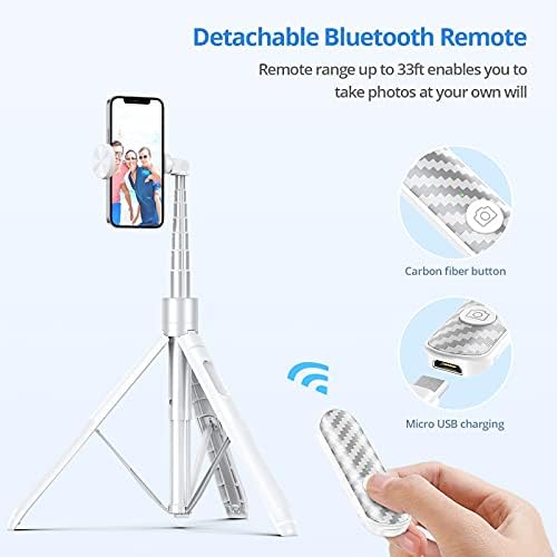 ATUMTEK 60" Selfie Stick Tripod, All in One Extendable Phone Tripod Stand with Bluetooth Remote 360° Rotation for iPhone and Android Phone Selfies, Video Recording, Vlogging, Live Streaming, White - Image 6