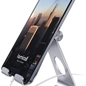 Tablet Stand Adjustable, Lamicall Tablet Stand : Desktop Stand Holder Dock Compatible with Tablet Such as iPad Pro 9.7, 10.5, 12.9 Air Mini 4 3 2, Nexus, Tab (4-13") - Silver