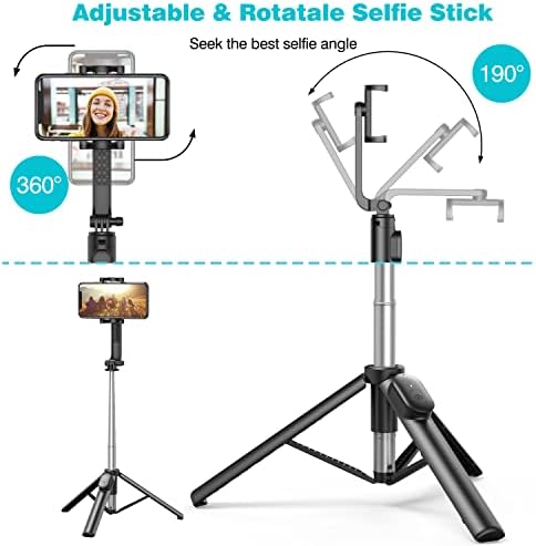 Extendable Selfie Stick Tripod with Wireless Remote and Phone Holder, Portable Phone Tripod Stand for Group Selfie/Live Streaming/Video Recording Compatible with iPhone, Android Phones - Image 3