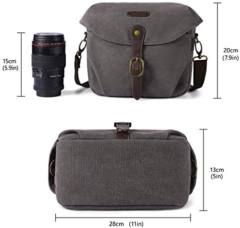 BAGSMART Camera Bag, SLR DSLR Canvas Camera Case, Vintage Padded Camera Shoulder Bag with Rain Cover for Women and Men, gray - Image 6