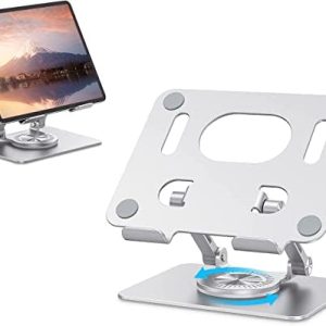 JOIOT Tablet Stand, Swivel Tablet Stand with 360 Rotating Base, Adjustable Tablet Holder for Drawing, Compatible with iPad Pro/Air/Mini and More (Silver)