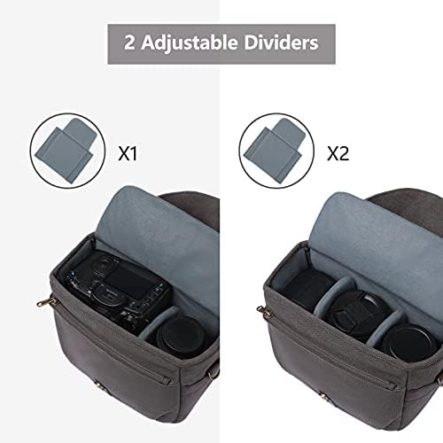BAGSMART Camera Bag, SLR DSLR Canvas Camera Case, Vintage Padded Camera Shoulder Bag with Rain Cover for Women and Men, gray - Image 2
