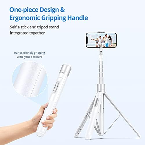 ATUMTEK 60" Selfie Stick Tripod, All in One Extendable Phone Tripod Stand with Bluetooth Remote 360° Rotation for iPhone and Android Phone Selfies, Video Recording, Vlogging, Live Streaming, White - Image 3
