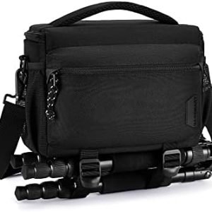 BAGSMART Small Camera Case with Tripod Holder, Compact Camera Shoulder Bags for DSLR/SLR/Mirrorless Cameras, Waterproof Crossbody Bag Women Men, Black