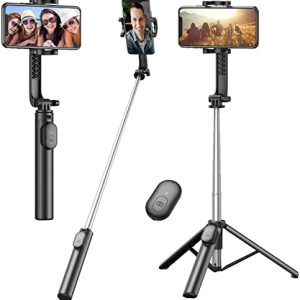 Extendable Selfie Stick Tripod with Wireless Remote and Phone Holder, Portable Phone Tripod Stand for Group Selfie/Live Streaming/Video Recording Compatible with iPhone, Android Phones