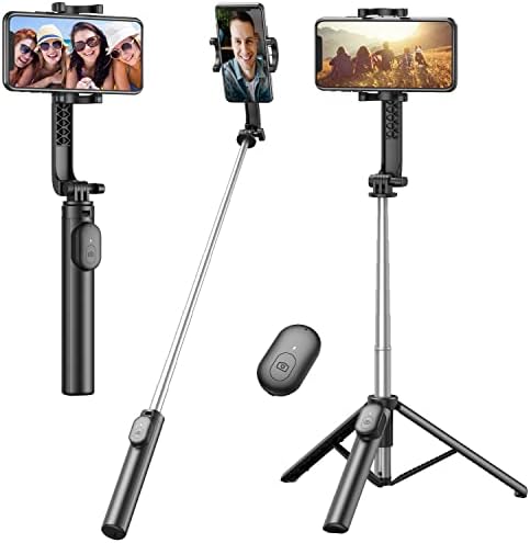 Extendable Selfie Stick Tripod with Wireless Remote and Phone Holder, Portable Phone Tripod Stand for Group Selfie/Live Streaming/Video Recording Compatible with iPhone, Android Phones