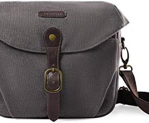 BAGSMART Camera Bag, SLR DSLR Canvas Camera Case, Vintage Padded Camera Shoulder Bag with Rain Cover for Women and Men, gray