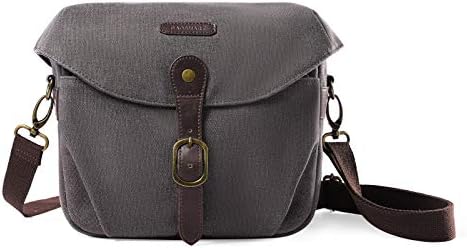 BAGSMART Camera Bag, SLR DSLR Canvas Camera Case, Vintage Padded Camera Shoulder Bag with Rain Cover for Women and Men, gray