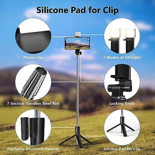 Selfie Stick, 40 in Retractable Phone Tripod with Wireless Remote Control & Light, Portable Selfie Stick Tripod for Photograph, Live Streaming, Video Recording, Compatible with All Cellphones - Image 7