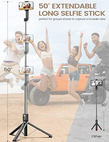 ANXRE 50" Selfie Stick Tripod with Remote, Portable 5 in 1 Selfie Stick Phone Tripod, Wireless Selfie Stick Tripod for Cell Phone Compatible with iPhone 15/14/13 Pro Max Gopro Android DJI (Black) - Image 3