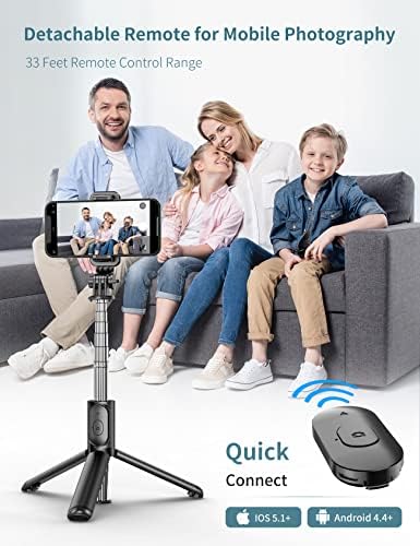 Selfie Stick Tripod with Detachable Wireless Remote, 4 in 1 Extendable Portable Selfie Stick & Phone Tripod Stand Compatible with Gopro, iPhone/Samsung/Huawei, etc. - Image 3