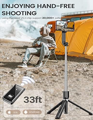 ANXRE 50" Selfie Stick Tripod with Remote, Portable 5 in 1 Selfie Stick Phone Tripod, Wireless Selfie Stick Tripod for Cell Phone Compatible with iPhone 15/14/13 Pro Max Gopro Android DJI (Black) - Image 4