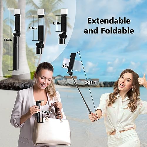 Selfie Stick, 40 in Retractable Phone Tripod with Wireless Remote Control & Light, Portable Selfie Stick Tripod for Photograph, Live Streaming, Video Recording, Compatible with All Cellphones - Image 6