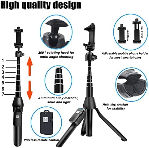 Selfie Stick, 40 inch Extendable Selfie Stick Tripod,Phone Tripod with Wireless Remote Shutter,Group Selfies/Live Streaming/Video Recording Compatible with All Cellphones Black - Image 3