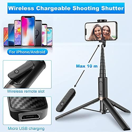 TONEOF 60" Cell Phone Selfie Stick Tripod,Smartphone Tripod Stand All-in-1 with Integrated Wireless Remote,Portable,Lightweight,Extendable Phone Tripod for 4''-7'' iPhone and Android(Black) - Image 5