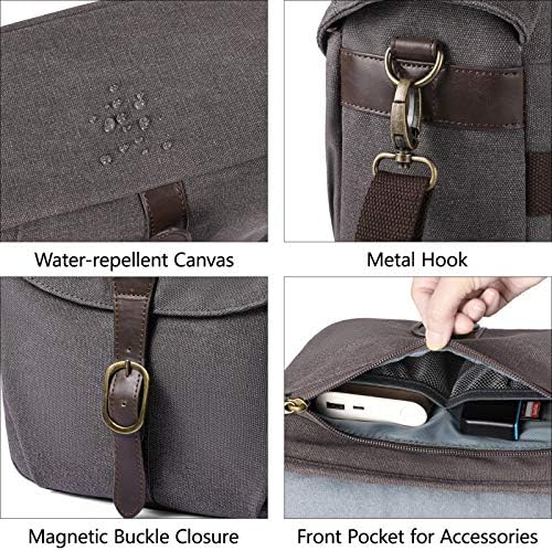 BAGSMART Camera Bag, SLR DSLR Canvas Camera Case, Vintage Padded Camera Shoulder Bag with Rain Cover for Women and Men, gray - Image 5