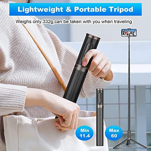 TONEOF 60" Cell Phone Selfie Stick Tripod,Smartphone Tripod Stand All-in-1 with Integrated Wireless Remote,Portable,Lightweight,Extendable Phone Tripod for 4''-7'' iPhone and Android(Black) - Image 6